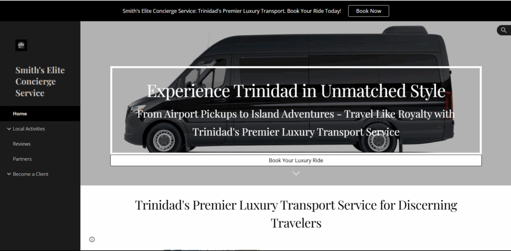 Luxury black transportation van for Smith’s Elite Concierge Service in Trinidad – high-end travel and island tours